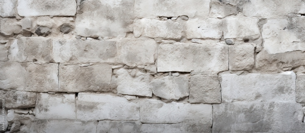 Fototapeta premium A textured white concrete stone wall serves as a grungy backdrop perfect for interior design backgrounds banners or wallpapers. Copy space image. Place for adding text and design