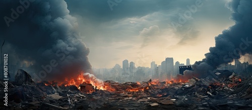 The detrimental effects caused by burning garbage result in high levels of air pollution. Copy space image. Place for adding text and design photo