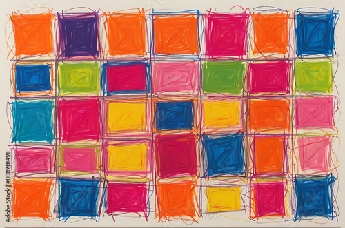 Colorful scribbles squares in chaotic wax crayon drawing style