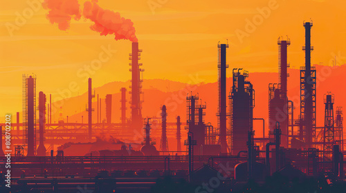 evening factory silhouette illustration.