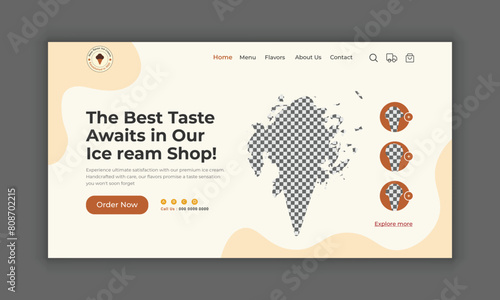 Ice cream website landing page, delicious ice cream website home page, ice cream website header banner design, ice cream landing page hero section design template
