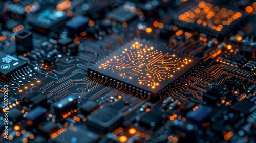 Technology Concept: Artificial intelligence electronic circuit board with Microchip with brain