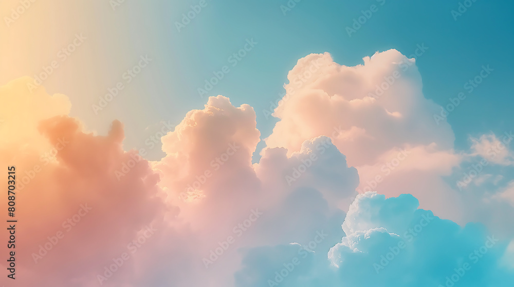A large white cloud in the blue and orange sky, white clouds against a blue and orange sky. Beautiful daylight natural sky composition A large white cloud in the blue and orange sky, white clouds against a blue and orange sky. Beautiful daylight natural sky composition