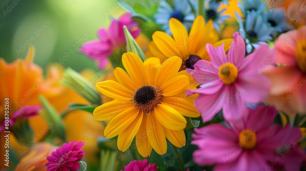 Multi-colored daisies in the garden Multi-colored daisies in the garden
