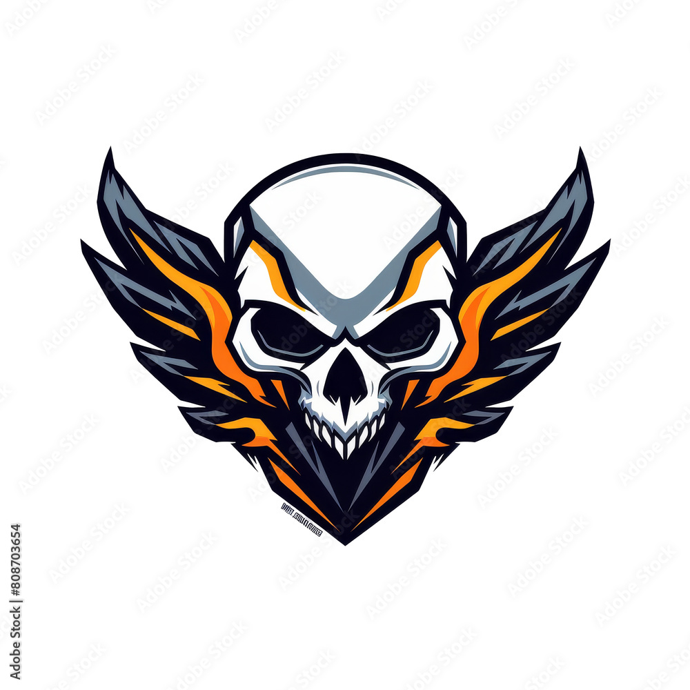 Fiery skulled emblem with menacing wings Fiery skulled emblem with menacing wings