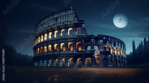 Coliseum at night with moon