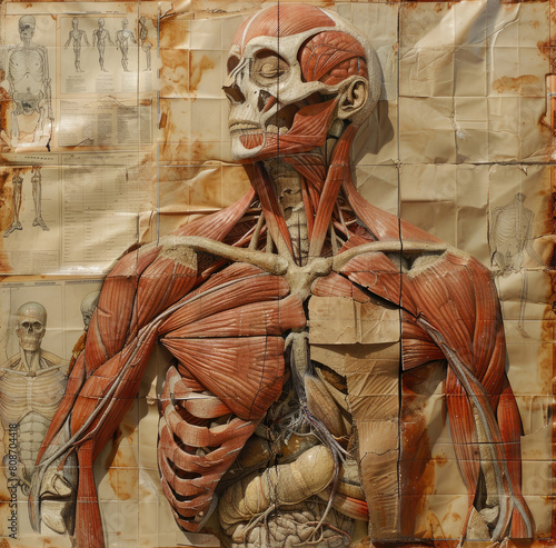 Surreal Human Body Mapping on Antique Paper