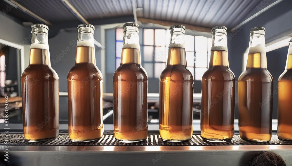 bottled capped beers standing synchronized on the production line of a modern beer factory
bottled capped beers standing synchronized on the production line of a modern beer factory