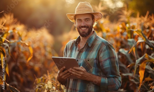 A happy farmer standing in ...