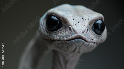 Creepy Grey Alien snake with Oversized Black Eyes.