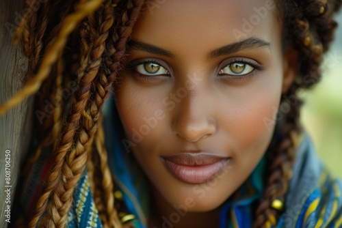 Enchanting Cute ethiopian woman. Face cute female. Generate Ai photo