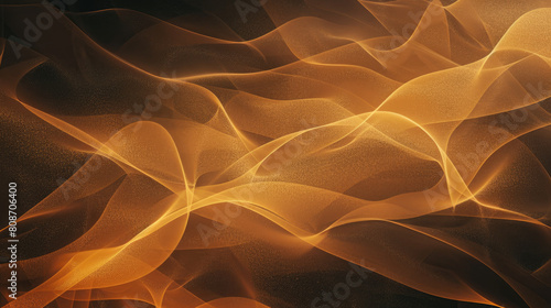 Dark Grainy Texture Background: Yellow Orange Glowing Abstract Color Gradient Wave Shape on Brown Backdrop for Grunge Banner Design