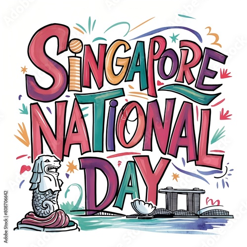 watercolor singapore national day letter illustration written by hand