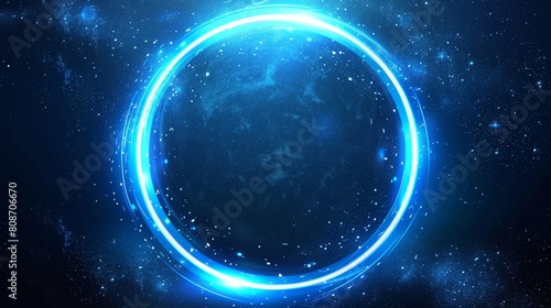 The circle line sparkles in the light. Digital energy twirls with flare expansion. Abstract galaxy element circular disk shape frame.