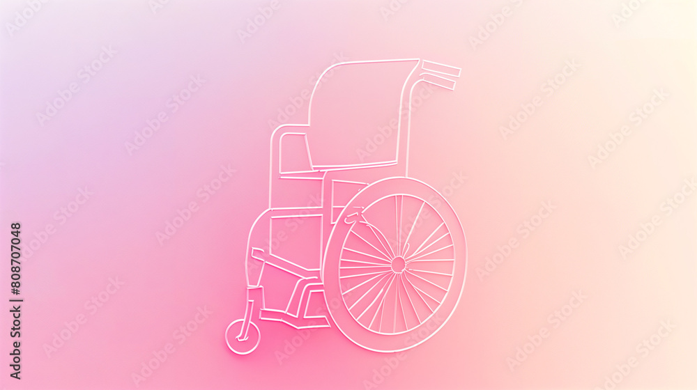 This illustration features a vibrant pastel gradient background with a prominent outline of the wheelchair symbol. In the foreground, there is a circular shape, adding depth to the composition 
