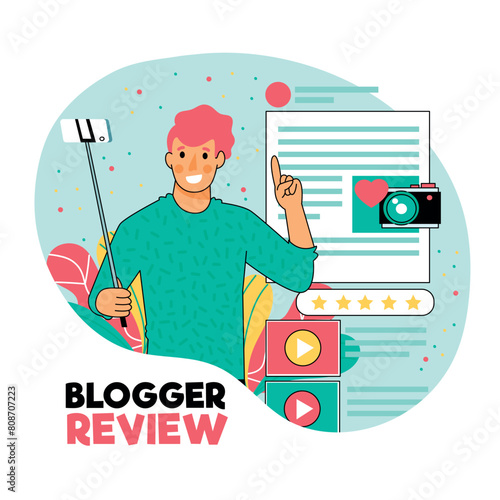 Creative illustrated blogger review concept