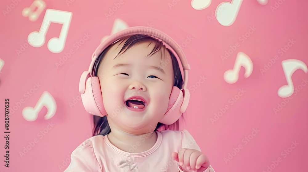 Melodic Dreams: Little Girl Harmonizing With Headphones Melodic Dreams: Little Girl Harmonizing With Headphones