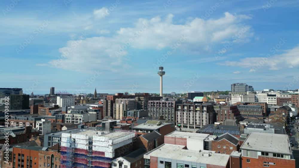Aerial View of Historical and Modern British City Centre of Liverpool, The Maritime city in northwest England, United Kingdom. May 5th, 2024 Aerial View of Historical and Modern British City Centre of Liverpool, The Maritime city in northwest England, United Kingdom. May 5th, 2024