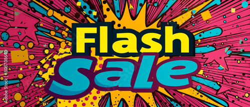 Bright pop-art explosion background with  Flash Sale  in bold comic font