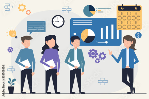 Flat design vector illustration concept for business analysis and planning  consulting  team work  project management  financial report and strategy