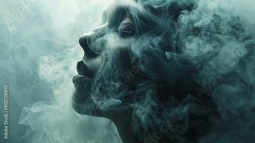 A cinematic shot of abstract smoky silhouettes in a moody gray setting, creating a sense of depth and intrigue.