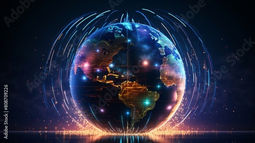 An illustration of a globe with glowing regions  indicating global business expansion