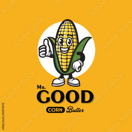 Hand drawn corn cartoon logo illustration