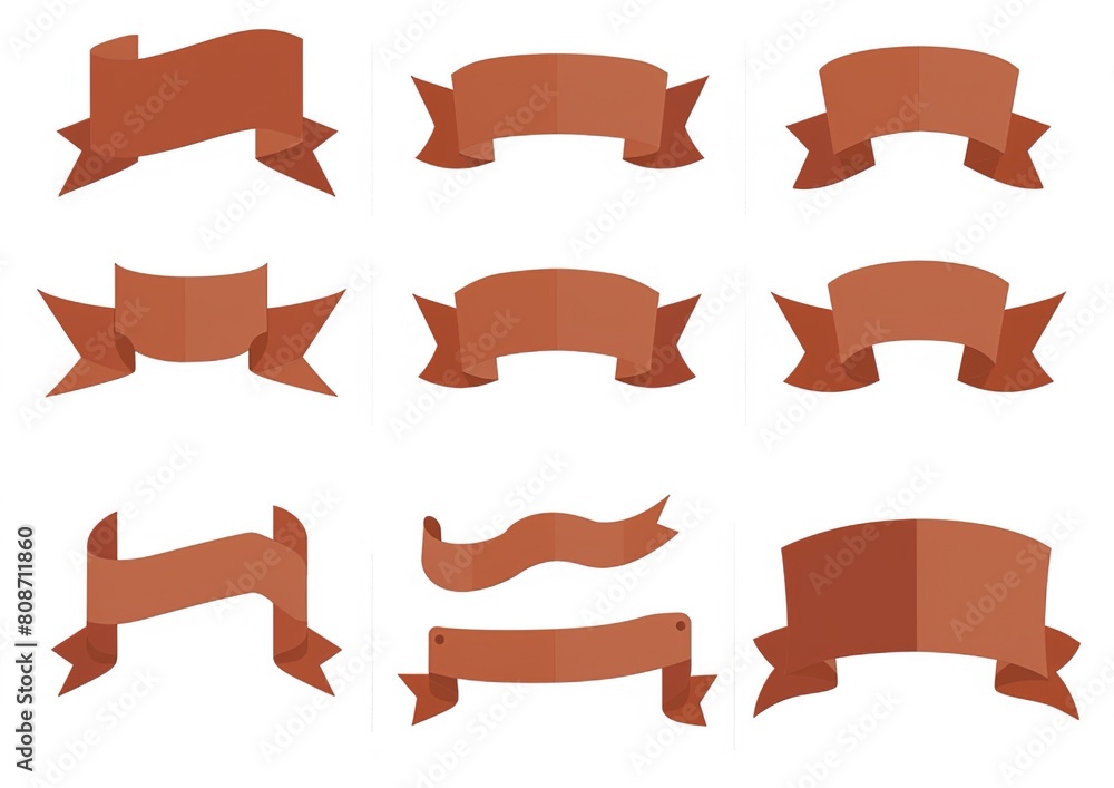 Simple Red Ribbon Banner Icons Set on White Background Simple Red Ribbon Banner Icons Set on White Background
