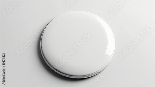 Isolated white pin badge mockup with bright round button. photo