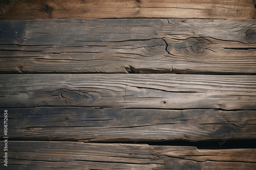 Fototapeta premium This image depicts the warmth and natural beauty of aged wooden planks softly lit by sunlight, revealing intricate textures