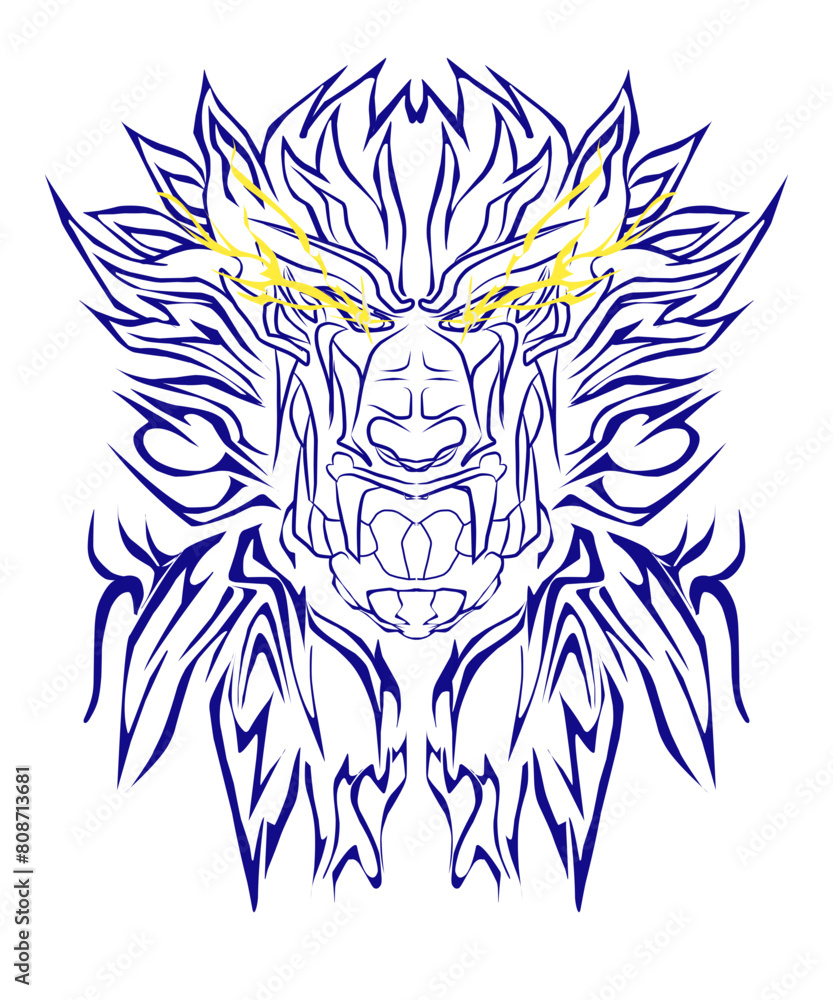 Illustration of a blue lion tribal tattoo. Perfect for tattoos, stickers, poster elements, banners Illustration of a blue lion tribal tattoo. Perfect for tattoos, stickers, poster elements, banners