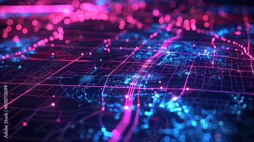 3d rendering of abstract technology background, Futuristic interface with glowing dots and lines, Generative AI illustrations.