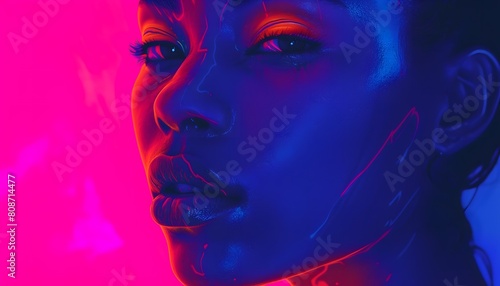 Neon Portrait with Blue and Pink Lighting