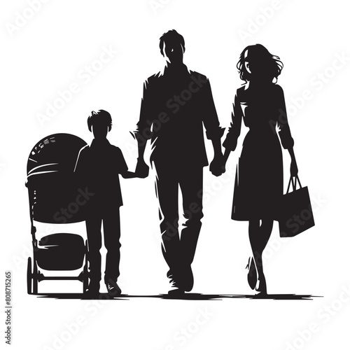 Family images - parents and children silhoutte - black family pacture 