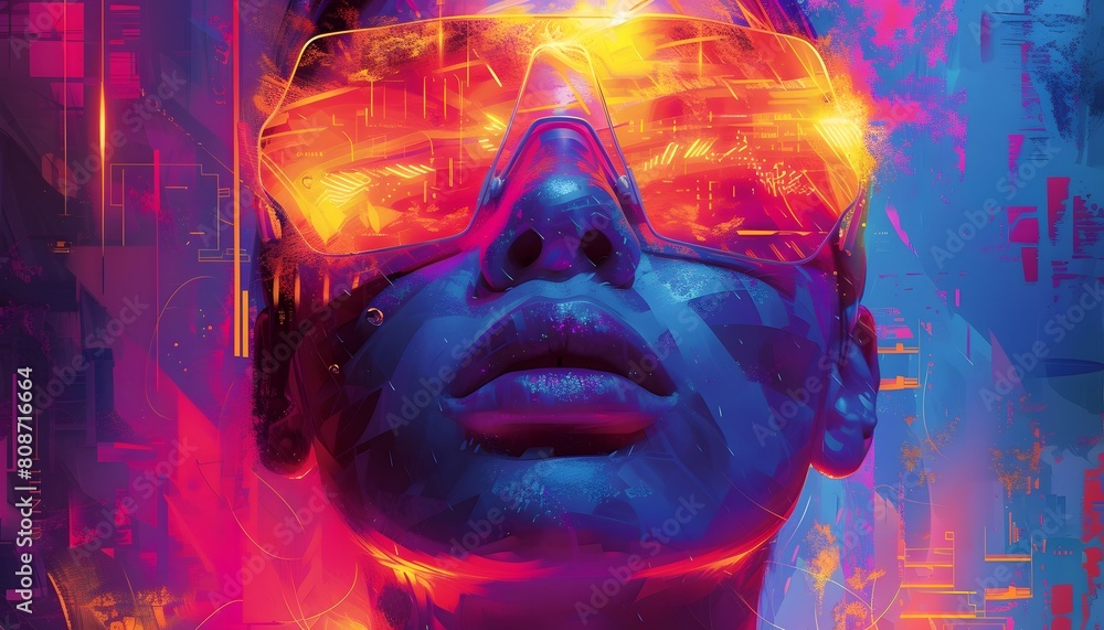 Futuristic Neon Portrait Glasses Abstract Vibrant Futuristic Neon Portrait Glasses Abstract Vibrant