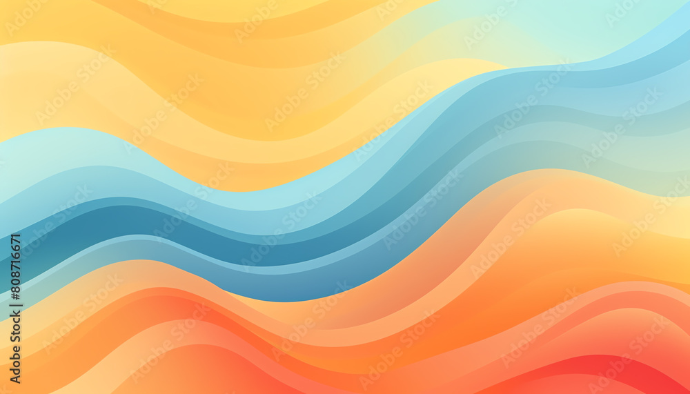 Fototapeta premium The image is a multicolored gradient with smooth waves. The colors are orange, blue, and pink.