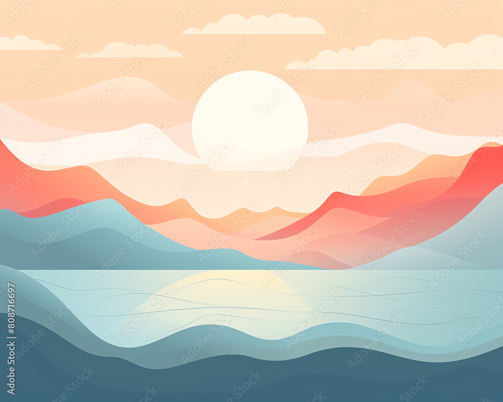 The image shows a beautiful landscape with mountains, lake and sunset. The colors are vibrant and the atmosphere is peaceful. The image shows a beautiful landscape with mountains, lake and sunset. The colors are vibrant and the atmosphere is peaceful.