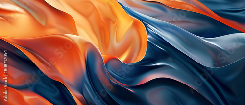 abstract background of colored liquid, 3d rendering, abstract background with orange and yellow wavy lines,Flow Smooth Wavy Pattern Made of Gossamer Blue and Gold Color Luxury Silk Transparent Cloths 