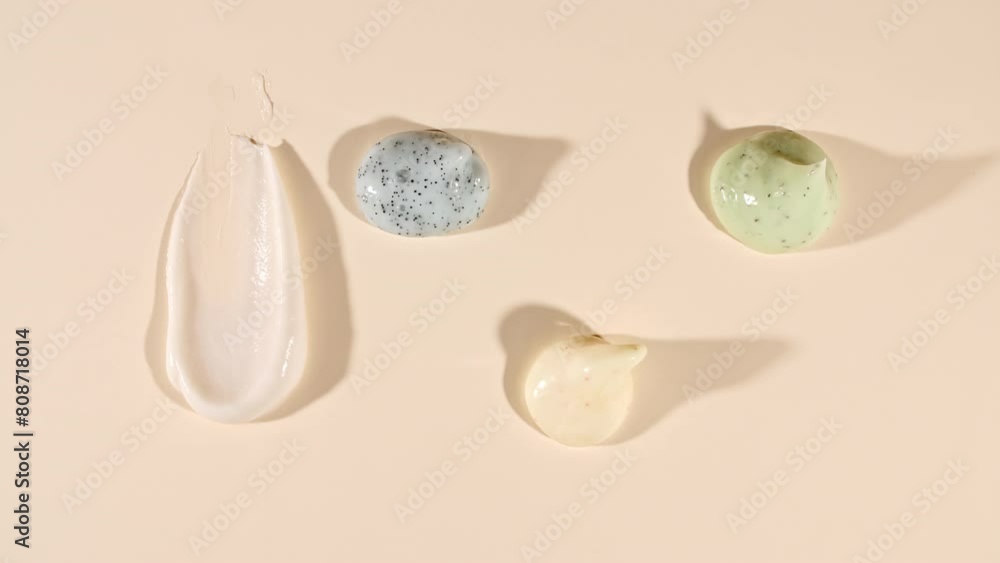 Cosmetic Smears of Creamy Texture, Concealer, Liquid Foundation, Gel Fluid, Makeup Brush, Spatula. Beauty Skincare Product Sample. Advertising. Organic Cosmetics, Medicine. Macro shoot. 4k Cosmetic Smears of Creamy Texture, Concealer, Liquid Foundation, Gel Fluid, Makeup Brush, Spatula. Beauty Skincare Product Sample. Advertising. Organic Cosmetics, Medicine. Macro shoot. 4k