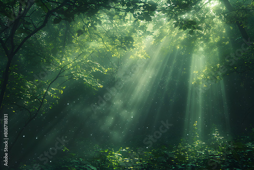 An photograph of sunlight filtering through tree branches