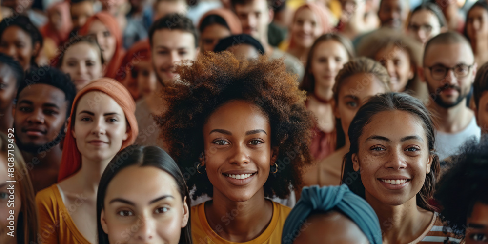 A large, diverse group of people smile and look at the camera, symbolizing unity in diversity. A large, diverse group of people smile and look at the camera, symbolizing unity in diversity.