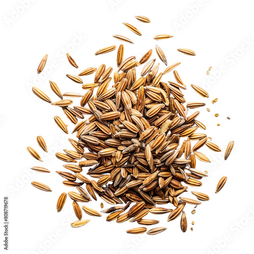 Pile of cumin seeds isolated on white background.
