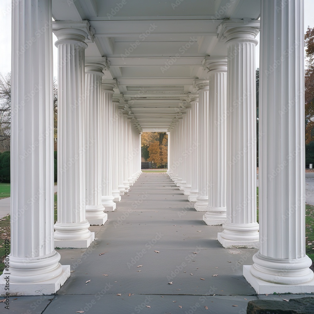 Fototapeta premium White Columned Walkway Through Trees