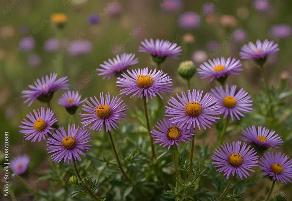 A burst of purple asters in a wildflower meadow, generative AI A burst of purple asters in a wildflower meadow, generative AI
