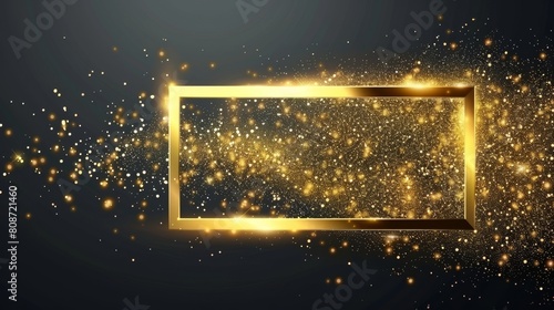 An illustration of shiny rectangular border with magic light and shimmering particles, suitable for game UI or banner design.
