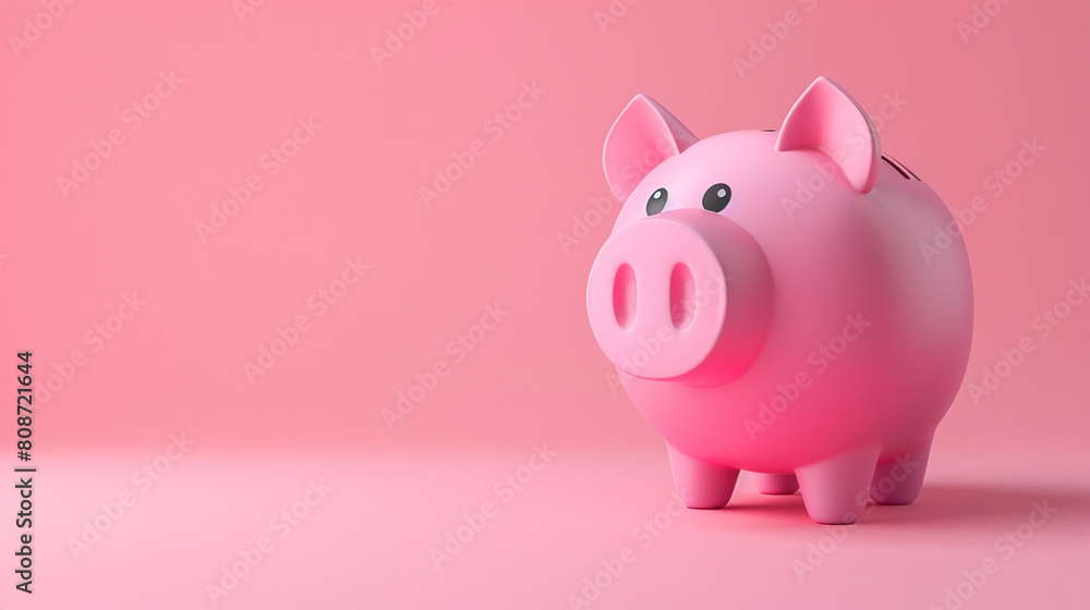 A pink piggy bank is sitting on a pink background A pink piggy bank is sitting on a pink background