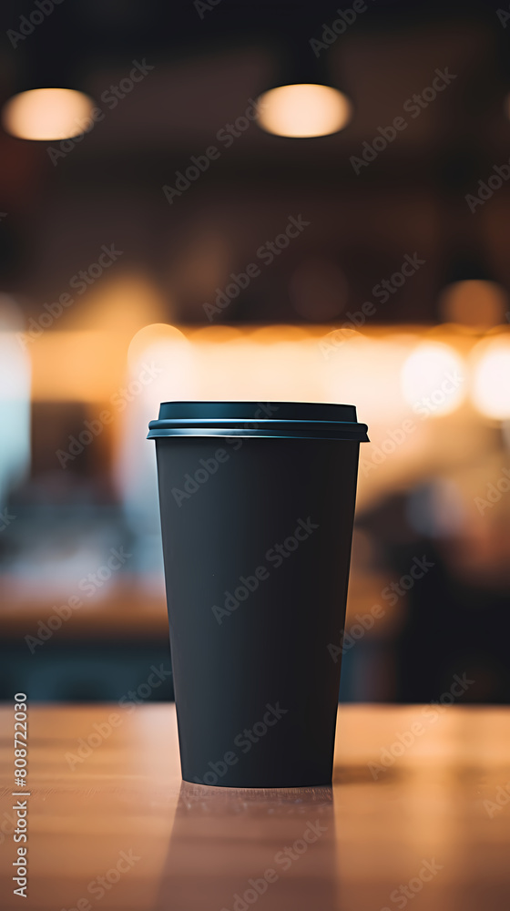 Black paper coffee cup on modern cafe table Black paper coffee cup on modern cafe table