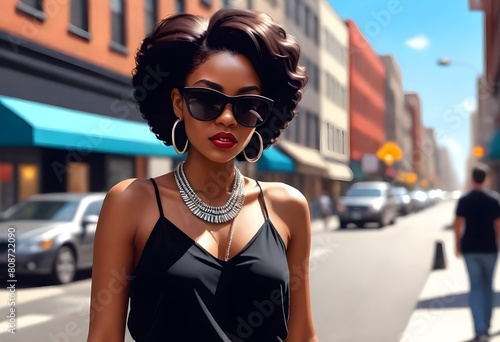 Digital painting fashionforward black woman posing