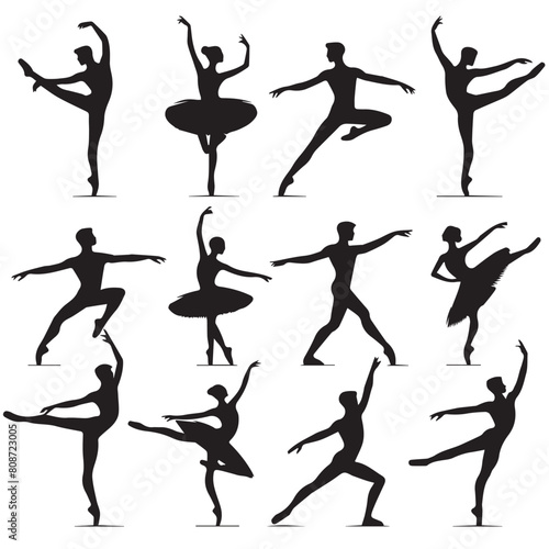 Vector set of people doing ballet in silhouette style