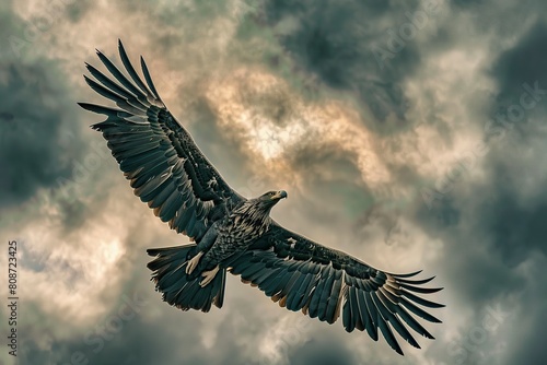 White Bird Soaring Over Rocky Cliff